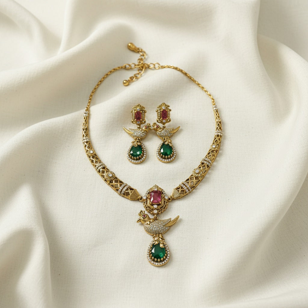 Peacock Drop Victorian Necklace